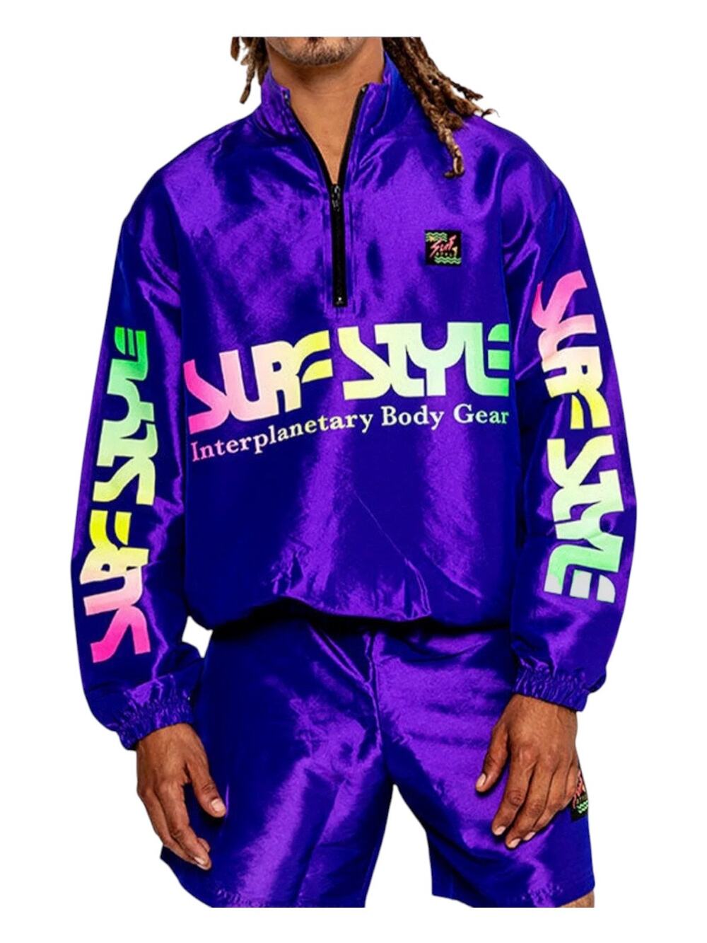 Surf Style Iridescent Interplanetary Windbreaker Mens XL Purple 1/4 Zip Jacket